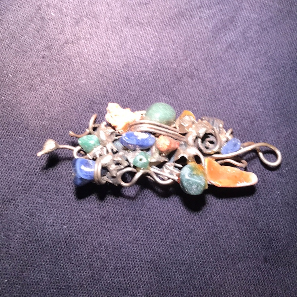 Artisan brooch semi precious stones